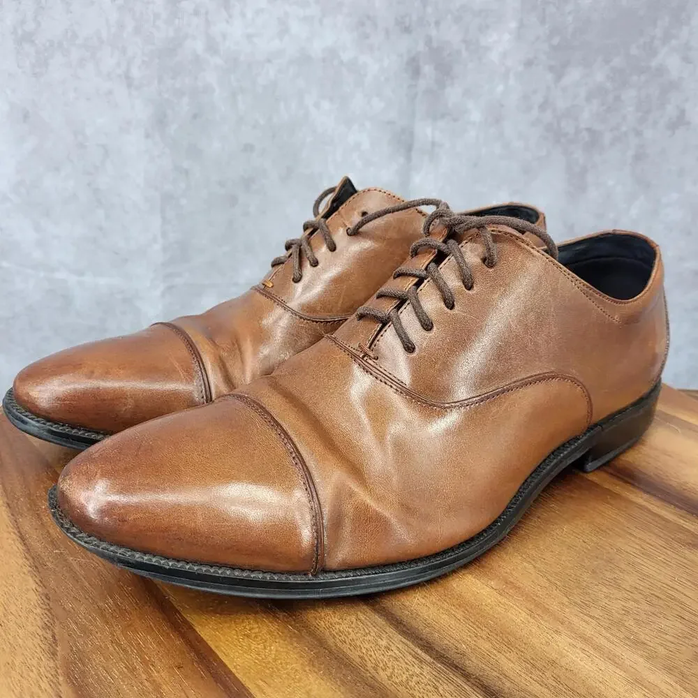 Stacy Adams Oxford Shoes Mens 10.5 Brown Leather Dress Shoes‎ Cap Toe